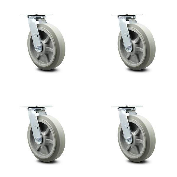 8 Inch Thermoplastic Rubber Swivel Caster Set with Ball Bearing and Swivel Lock